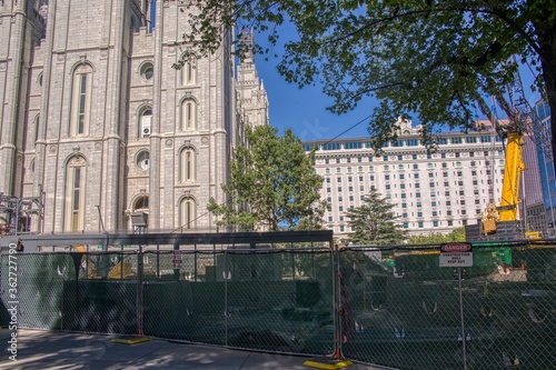 Construction on Morman Temple Square after a March Earthquake