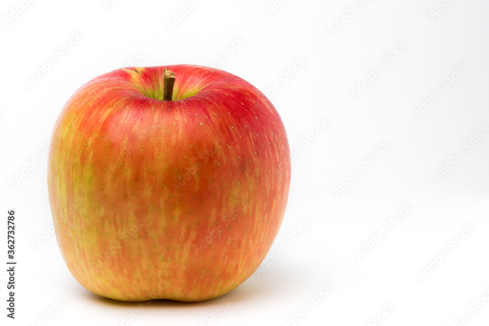 Variegated apple red and yellow on white background. Copy Space Variegated apple red and yellow on white background. Copy Space