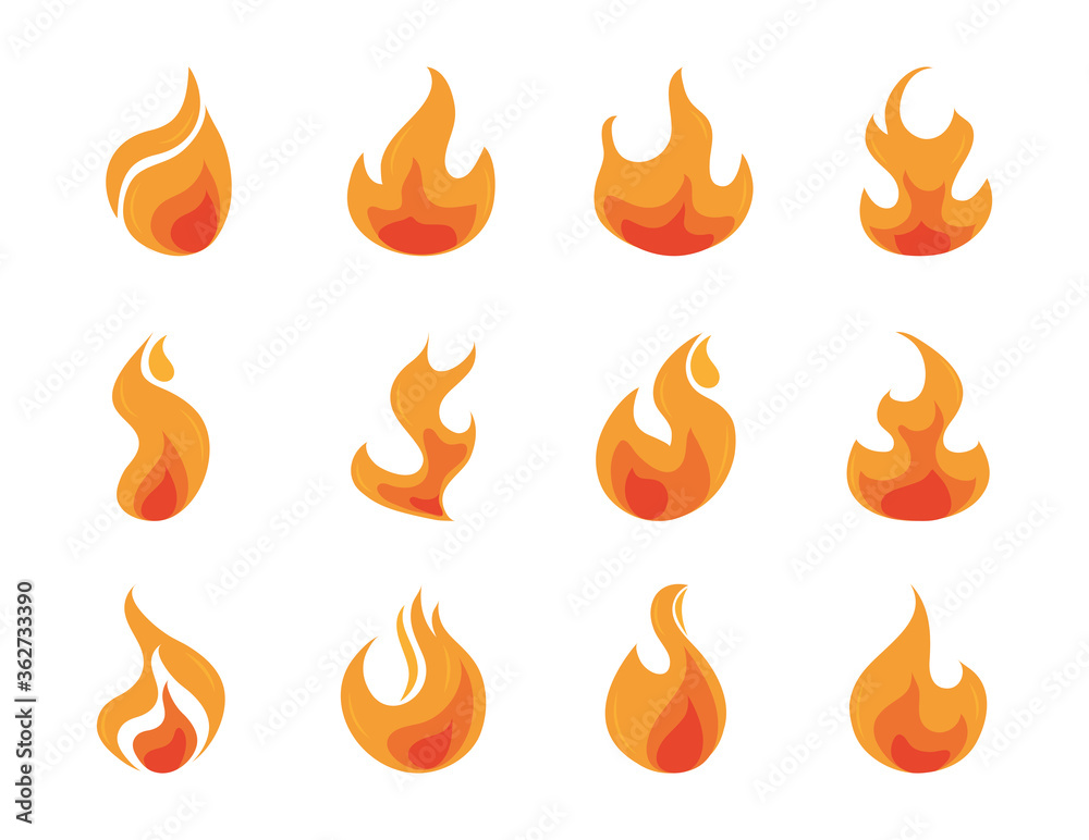 fire flame burning hot glow flat design icons set fire flame burning hot glow flat design icons set
