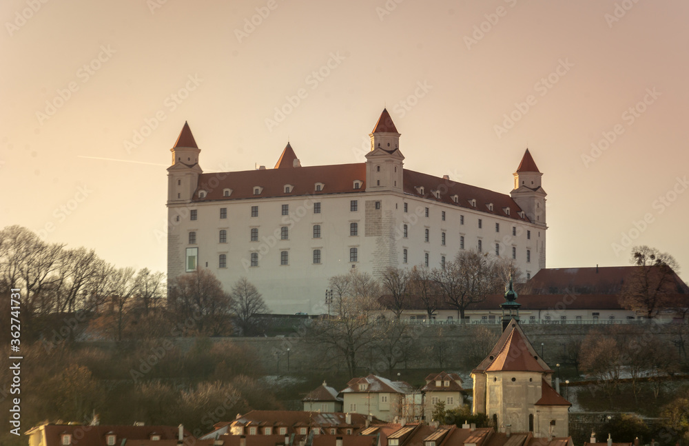 Bratislava castle in Slovakia at golden hour