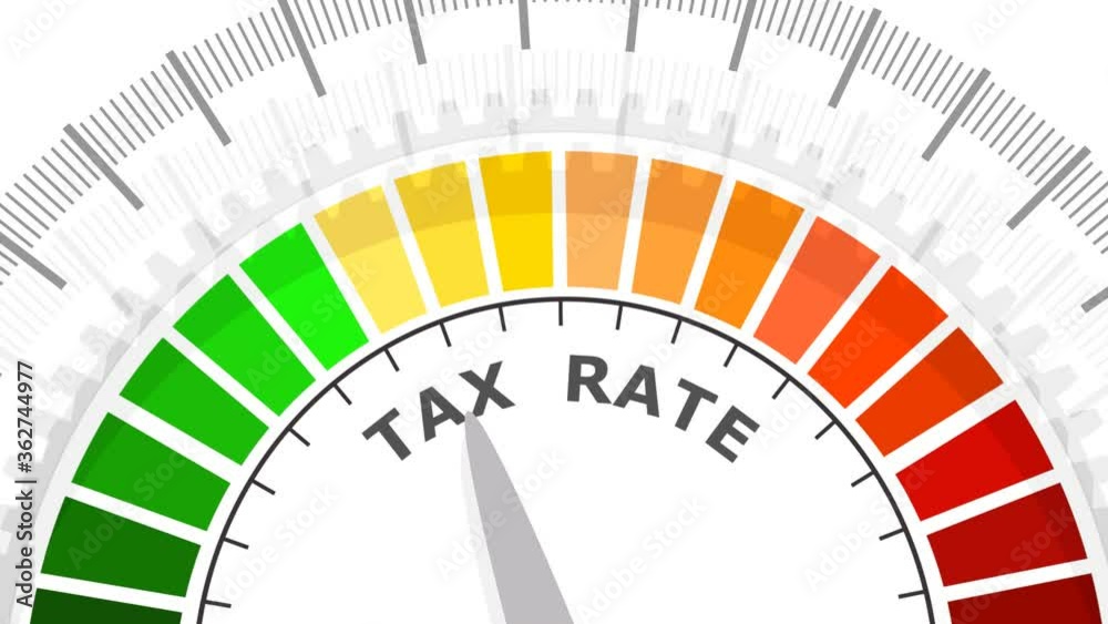 Abstract meter read level of tax rate result. Color scale with arrow. The measuring device. Colorful infographic gauge element. Abstract meter read level of tax rate result. Color scale with arrow. The measuring device. Colorful infographic gauge element.