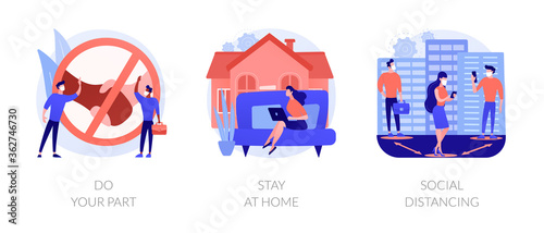 Covid19 outbreak prevention measures abstract concept vector illustration set. Do your part, stay at home, social distancing, self isolation, self protection, wear mask, quarantine abstract metaphor.