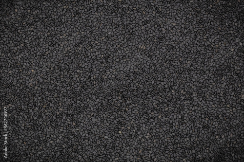 Black sesame seed texture and background, Top view.