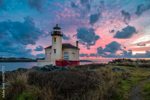 Dramatic evening sky with clouds over Oregon Lighthouse