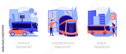 Urban passengers transportation icons set. City commute bus, subway. Surface transport, underground transport, public transport metaphors. Vector isolated concept metaphor illustrations.