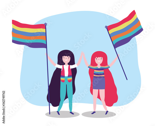 pride parade lgbt community, women with flag together activist