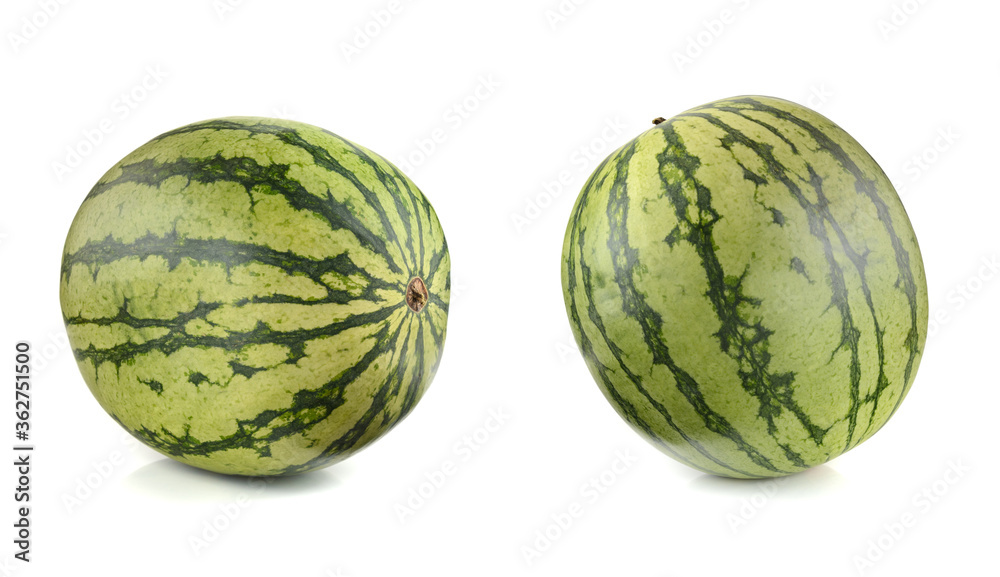 ripe striped watermelon on a white background, close-up, text space ripe striped watermelon on a white background, close-up, text space