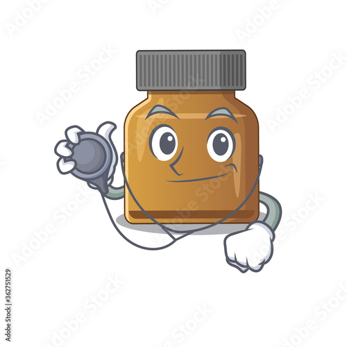Smiley doctor cartoon character of bottle vitamin b with tools