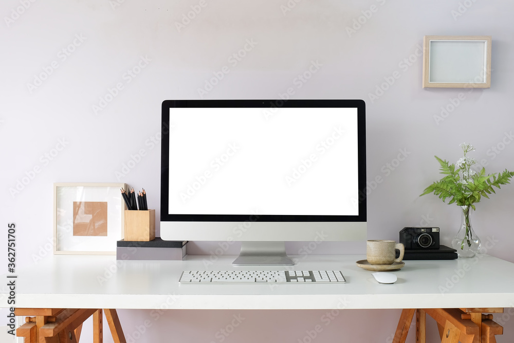 Office desk Workspace stuff with notepad, laptop and coffee cup mouse notepad shot. Office desk Workspace stuff with notepad, laptop and coffee cup mouse notepad shot.