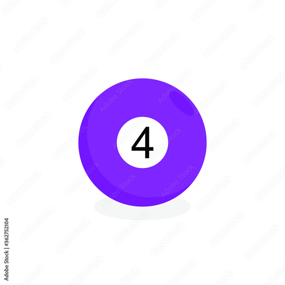 Billiard snooker pool ball with number 4 and drop shadow. Vector illustration. EPS 10. Billiard snooker pool ball with number 4 and drop shadow. Vector illustration. EPS 10.