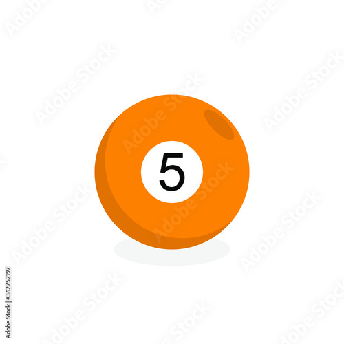 Billiard snooker pool ball with number 5 and drop shadow. Vector illustration. EPS 10.
