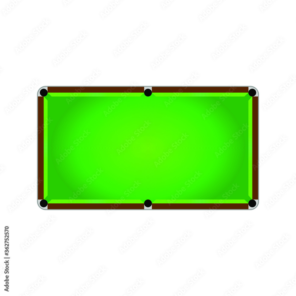 A pool table. Vector flat cartoon billiard pool, snooker felt empty green table top view. Isolated illustration on a white background. Playground for cue sport competitions for your design. EPS10 A pool table. Vector flat cartoon billiard pool, snooker felt empty green table top view. Isolated illustration on a white background. Playground for cue sport competitions for your design. EPS10