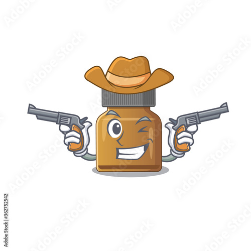 Cartoon character cowboy of bottle vitamin b with guns