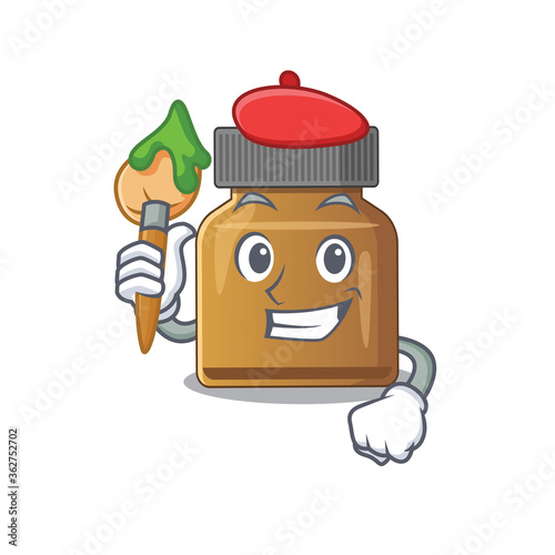An artistic bottle vitamin b artist mascot design paint using a brush