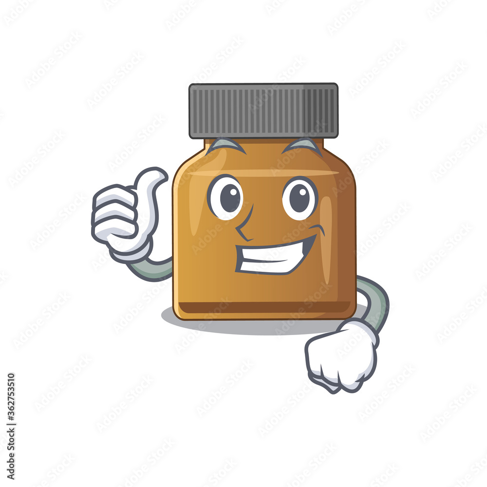 Bottle vitamin b cartoon character design showing OK finger