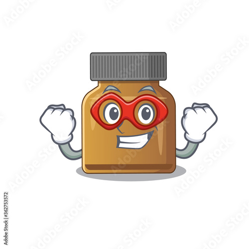 A cartoon drawing of bottle vitamin b in a Super hero character