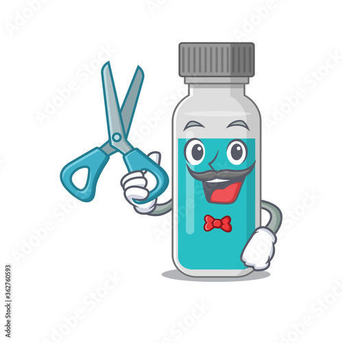 Medical test bottle talented barber cartoon character design working in the barbershop