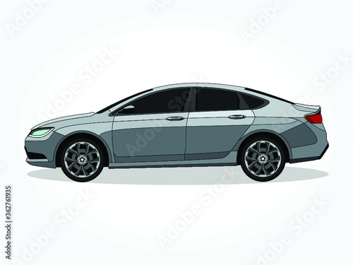 detailed body and rims of a flat colored car cartoon vector illustration © Clumsy Art