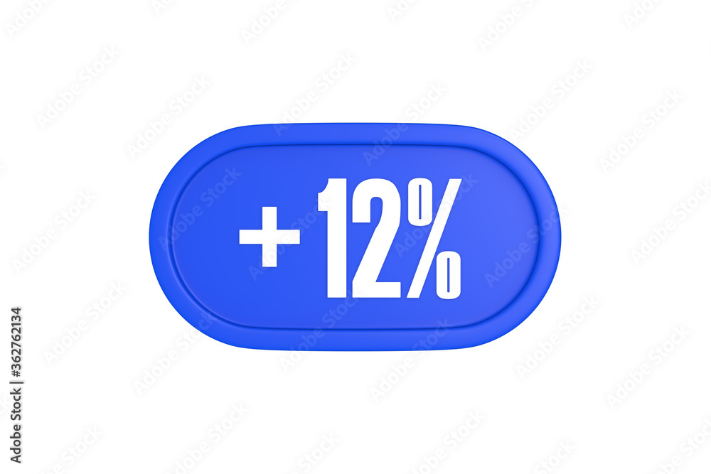 12 Percent increase 3d sign in blue color isolated on white background, 3d illustration. 12 Percent increase 3d sign in blue color isolated on white background, 3d illustration.