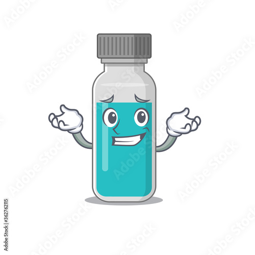 A sweet picture of grinning medical test bottle caricature design style