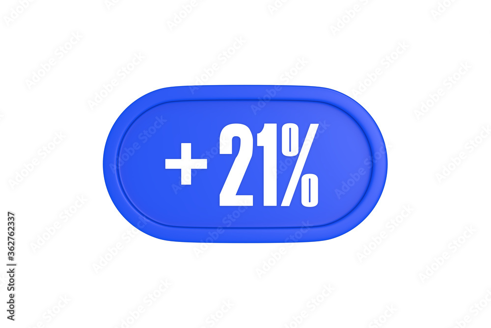 21 Percent increase 3d sign in blue color isolated on white background, 3d illustration. 21 Percent increase 3d sign in blue color isolated on white background, 3d illustration.