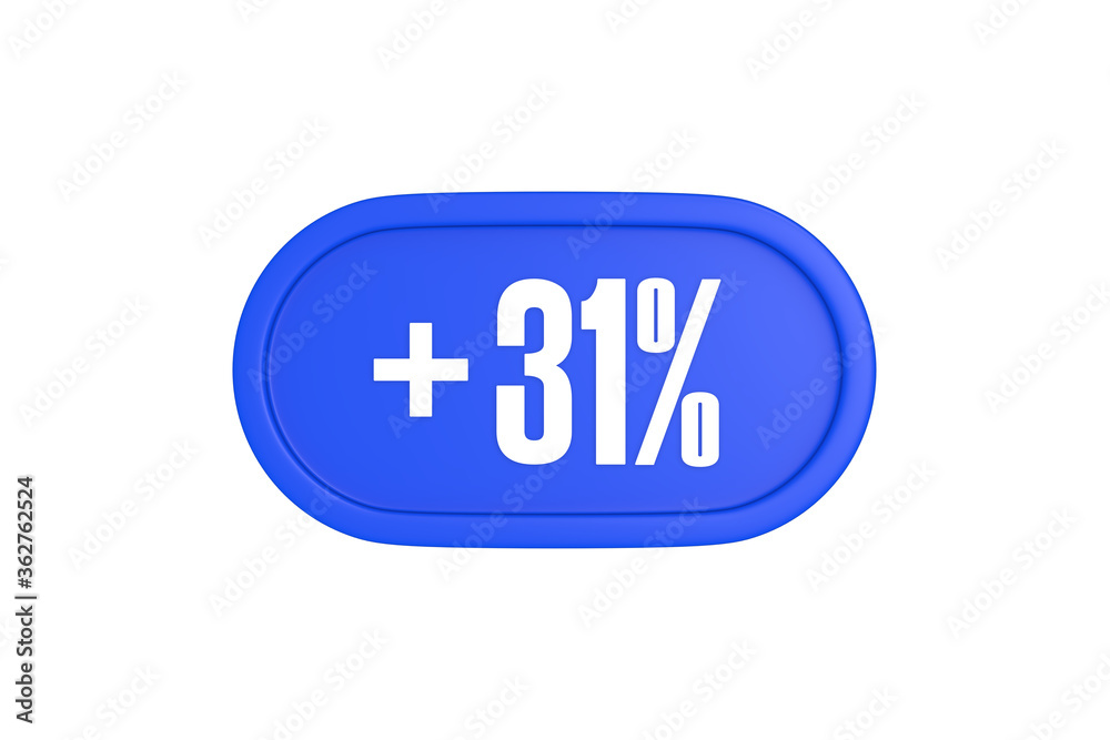 31 Percent increase 3d sign in blue color isolated on white background, 3d illustration. 31 Percent increase 3d sign in blue color isolated on white background, 3d illustration.