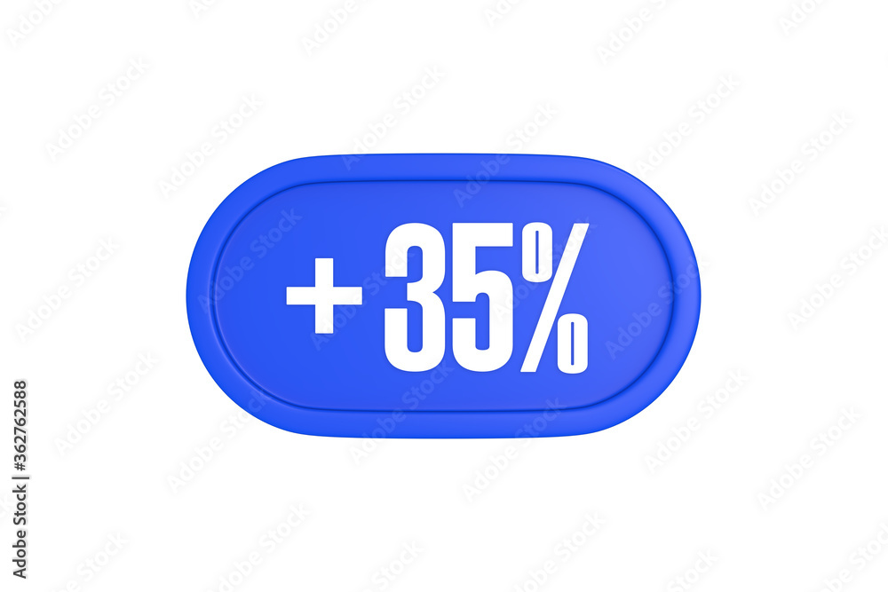 35 Percent increase 3d sign in blue color isolated on white background, 3d illustration. 35 Percent increase 3d sign in blue color isolated on white background, 3d illustration.