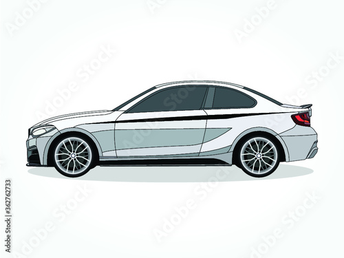 detailed body and rims of a flat colored car cartoon vector illustration