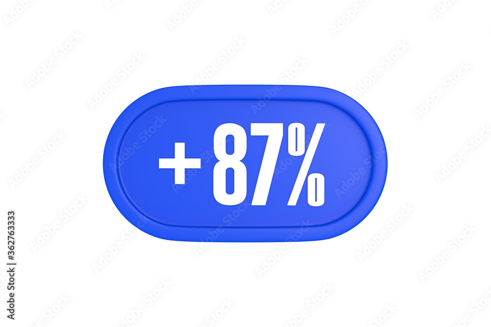 87 Percent increase 3d sign in blue color isolated on white background, 3d illustration. 87 Percent increase 3d sign in blue color isolated on white background, 3d illustration.