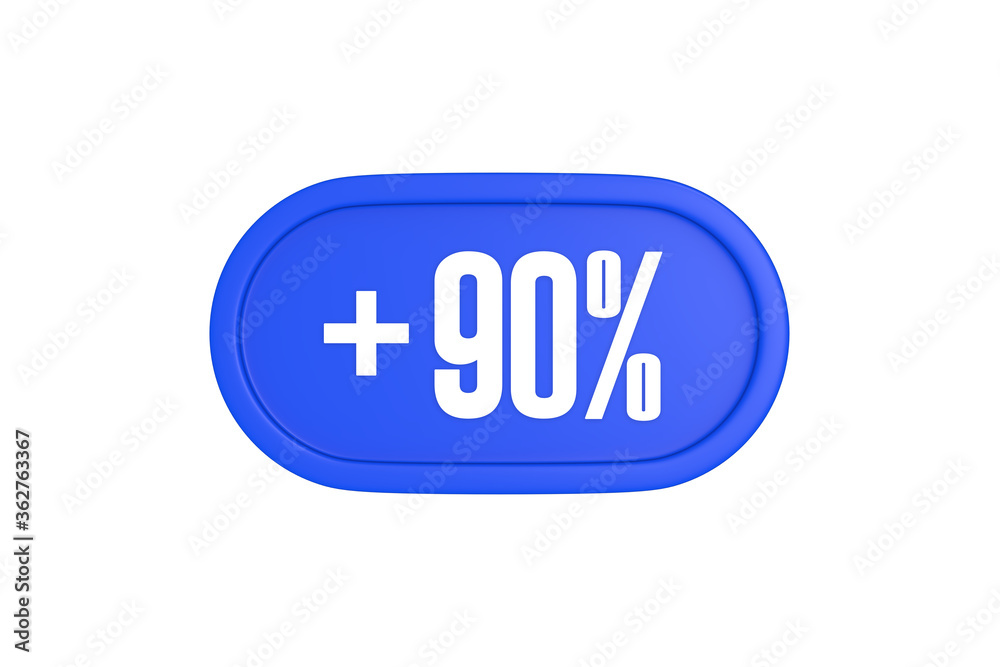 90 Percent increase 3d sign in blue color isolated on white background, 3d illustration. 90 Percent increase 3d sign in blue color isolated on white background, 3d illustration.