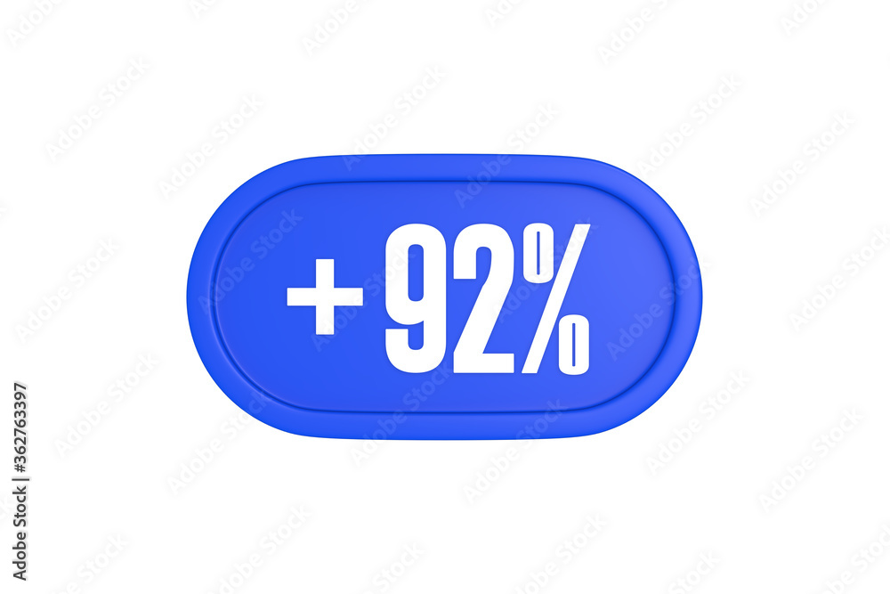 92 Percent increase 3d sign in blue color isolated on white background, 3d illustration. 92 Percent increase 3d sign in blue color isolated on white background, 3d illustration.