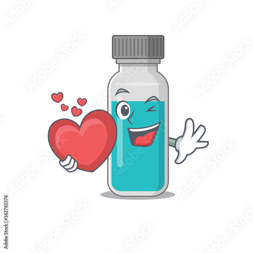 A lovable medical test bottle caricature design style holding a big heart