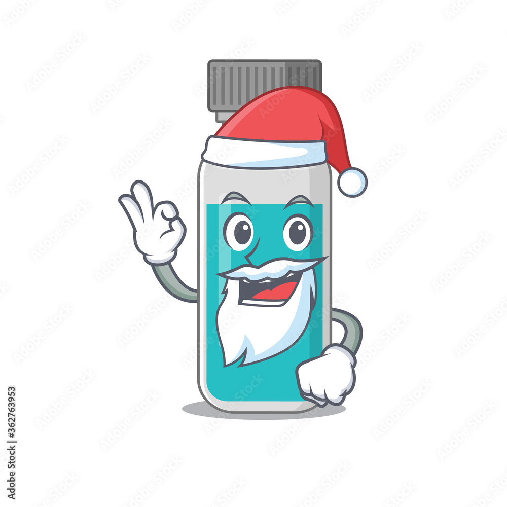 cartoon character of medical test bottle Santa with cute ok finger