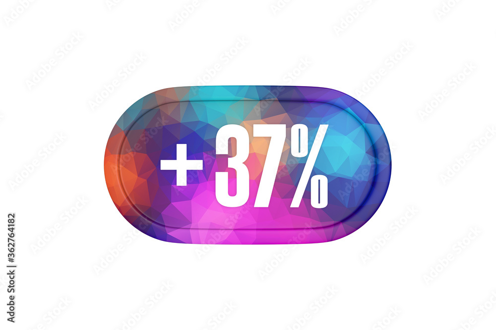 37 Percent increase 3d sign in multicolor isolated on white background, 3d illustration. 37 Percent increase 3d sign in multicolor isolated on white background, 3d illustration.