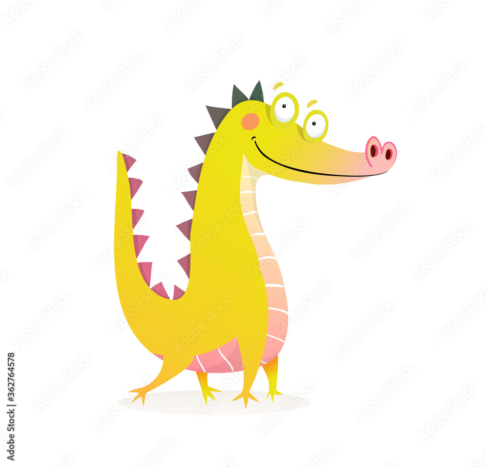 Imaginary animal crocodile character design. Mischievous posing alligator or dragon funny design for kids. Watercolor style cartoon vector illustration. Imaginary animal crocodile character design. Mischievous posing alligator or dragon funny design for kids. Watercolor style cartoon vector illustration.