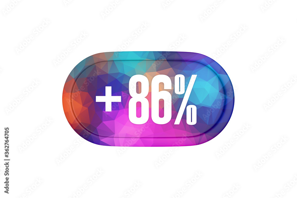 86 Percent increase 3d sign in multicolor isolated on white background, 3d illustration. 86 Percent increase 3d sign in multicolor isolated on white background, 3d illustration.