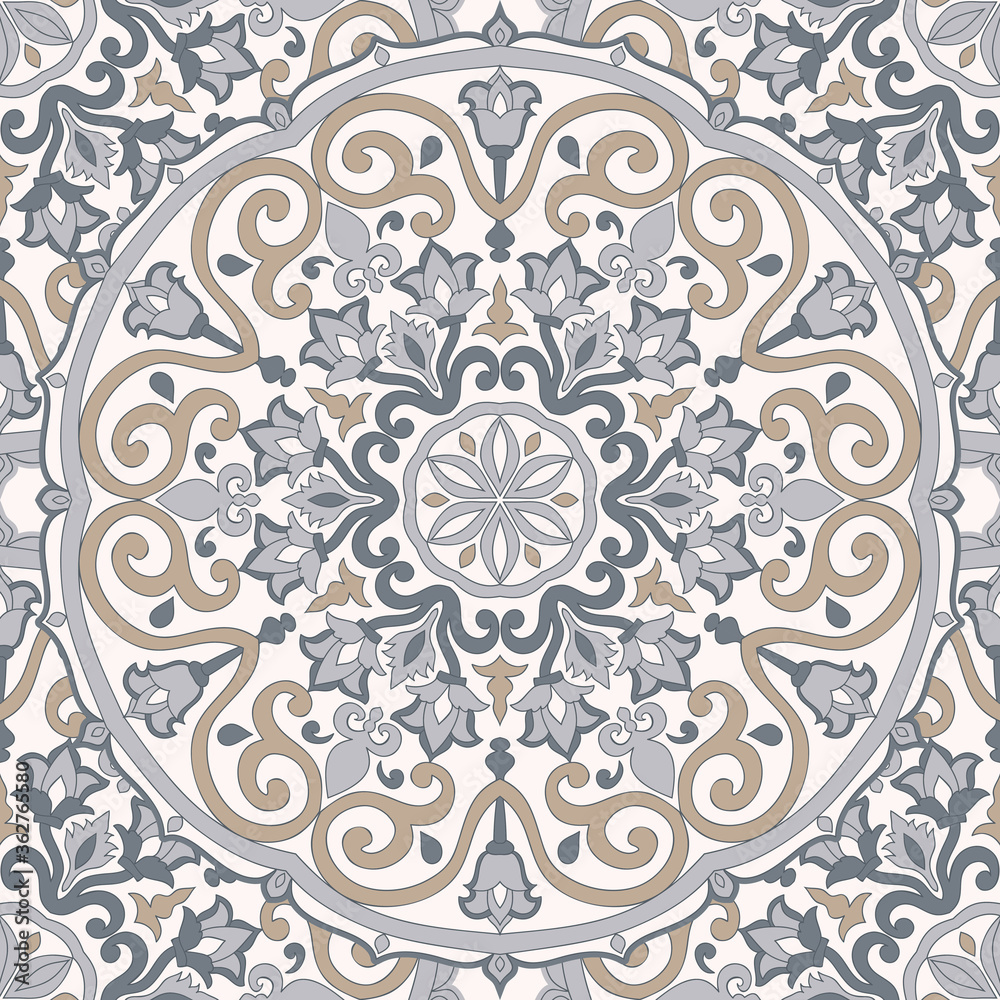 Seamless colorful pattern with mandala. Vintage decorative element. Hand drawn pattern in turkish style. Islam, Arabic, Indian, ottoman motif. Vector illustration.