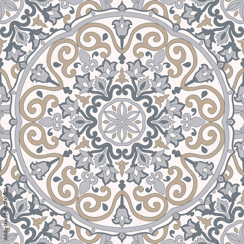 Seamless colorful pattern with mandala. Vintage decorative element. Hand drawn pattern in turkish style. Islam, Arabic, Indian, ottoman motif. Vector illustration.