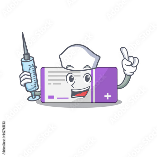 A dedicate medicine box nurse mascot design with a syringe © kongvector