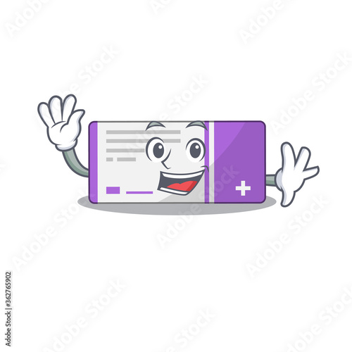 A charismatic medicine box mascot design concept smiling and waving hand