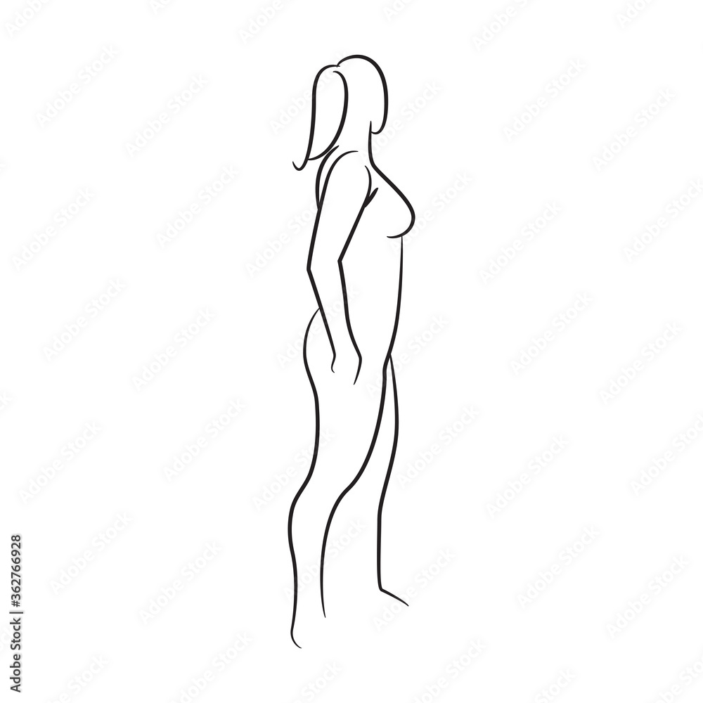 hand drawn sketch line beauty woman body, fashion model on white background hand drawn sketch line beauty woman body, fashion model on white background
