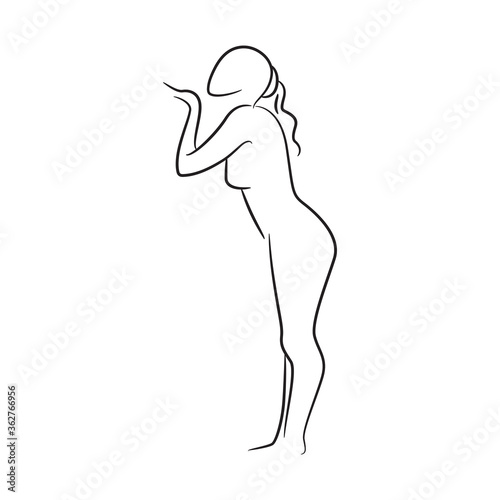 hand drawn sketch line beauty woman body, fashion model on white background