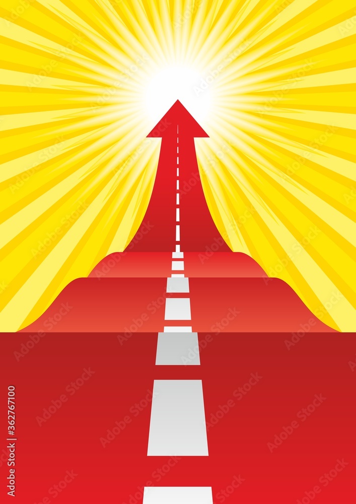 Concept of the road to success. Road with an arrow up. Vector