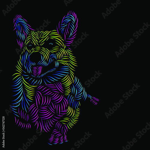 the dog siberian husky pet line pop art potrait colorful logo design with dark background