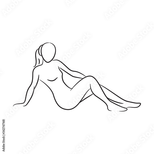 hand drawn sketch line beauty woman body, fashion model on white background