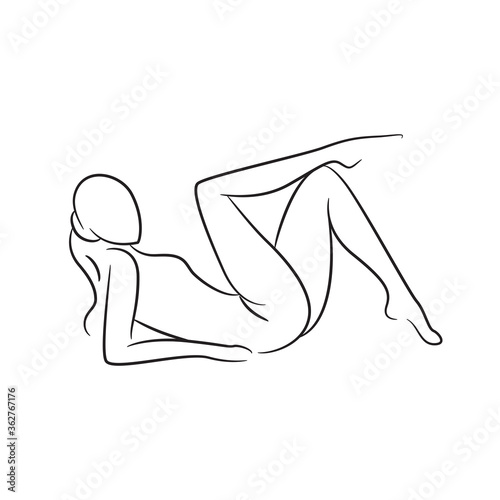 hand drawn sketch line beauty woman body, fashion model on white background