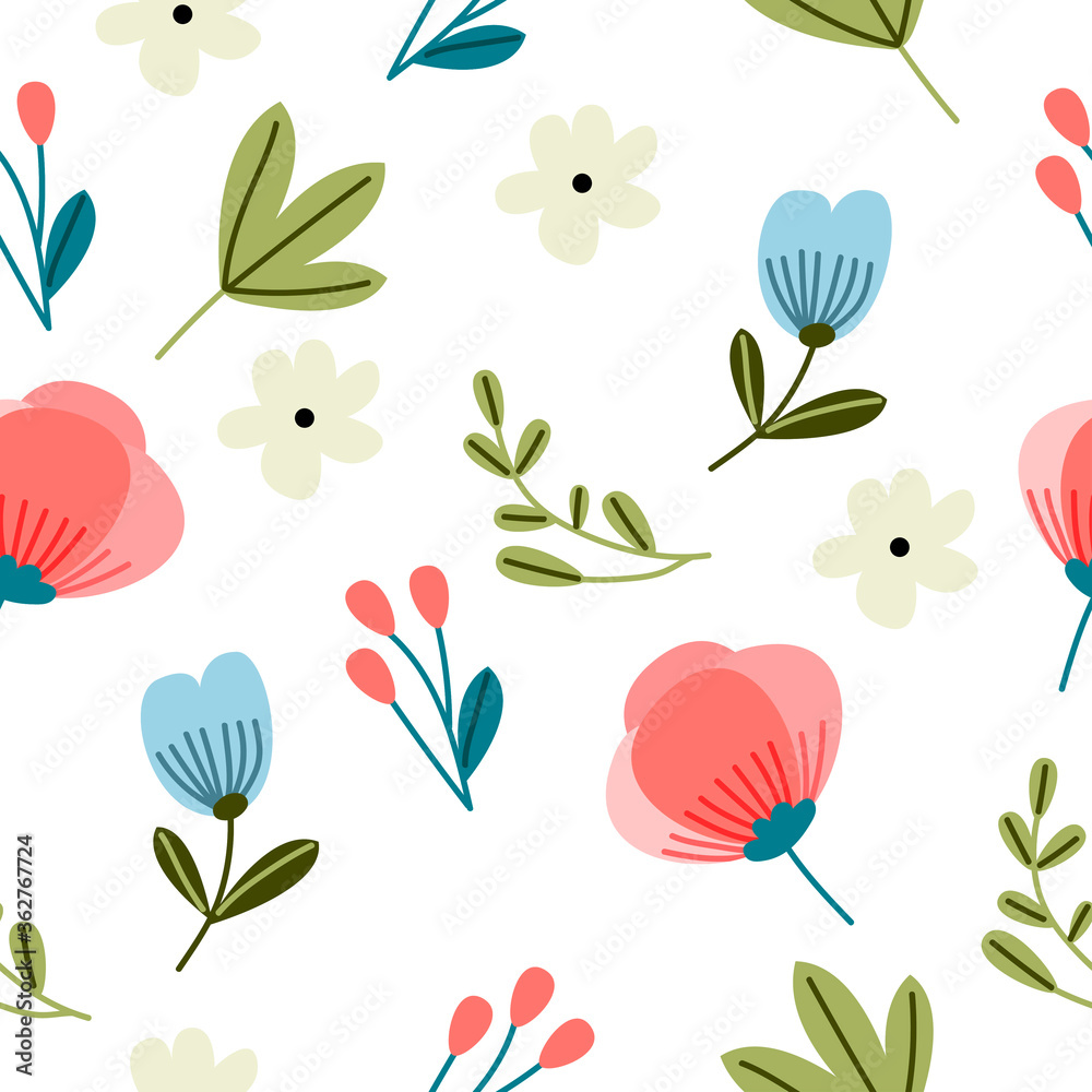 Obraz premium seamless pattern with bright cute flowers