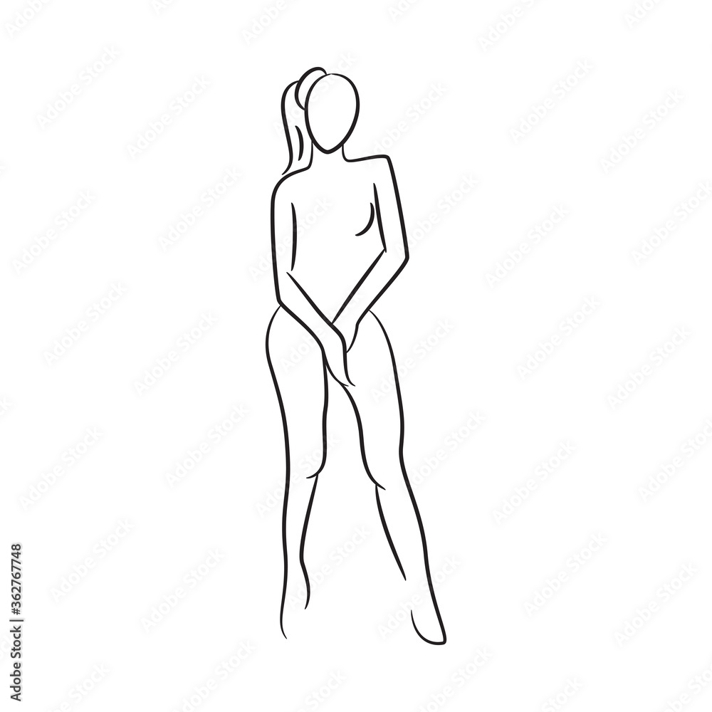 hand drawn sketch line beauty woman body, fashion model on white background hand drawn sketch line beauty woman body, fashion model on white background
