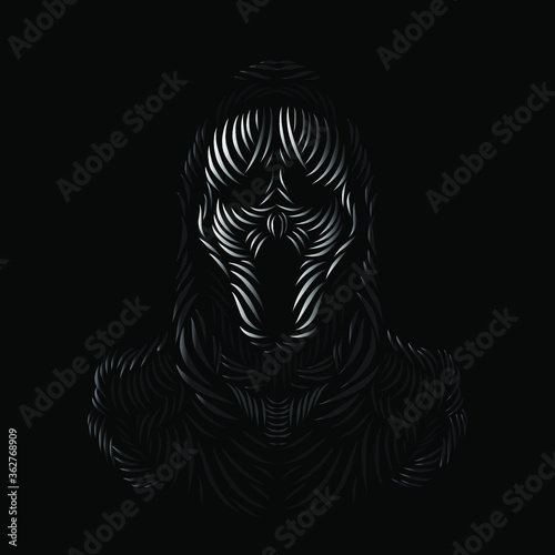 the death angel grim reaper line pop art potrait logo colorful design with dark background