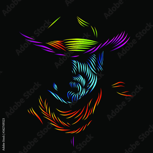 the cowboy line pop art potrait logo colorful design with black dark background